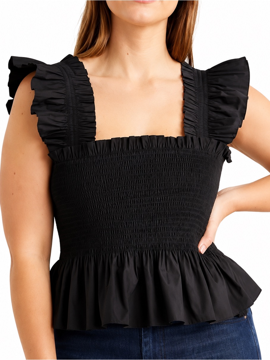 Hill House Paz Black Cotton Smocked Blouse Top Xl